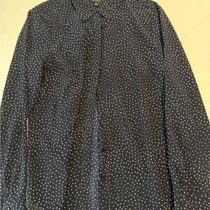 Talbots Navy and White Patterned Blouse